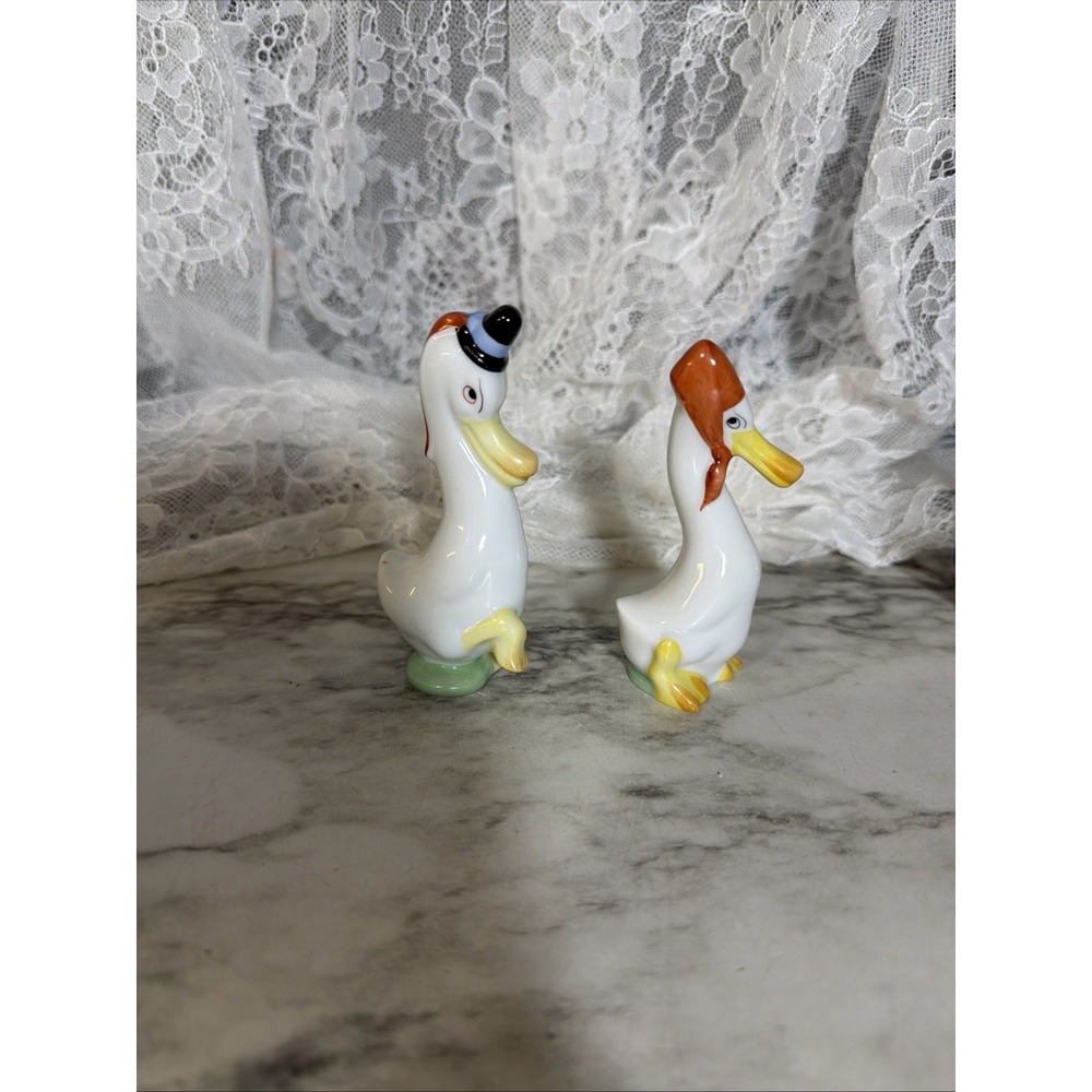 Herend Duck Couple Pair Pipe Hat Scarf Bonnet Vtg Set of 2 Mint (A3169) - Picture 3 of 7